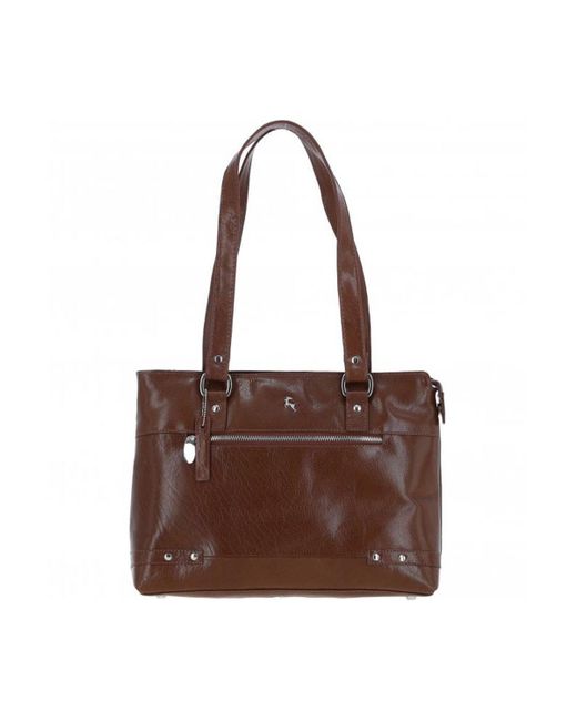 Ashwood Leather Brown 'velutto Eleganza' Zip Mid Section Real Leather Shoulder Bag