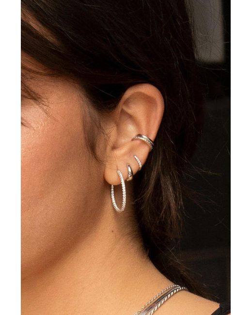 MUCHV Metallic Silver Tiny Hoop Earrings For Helix Or Tragus With Stones