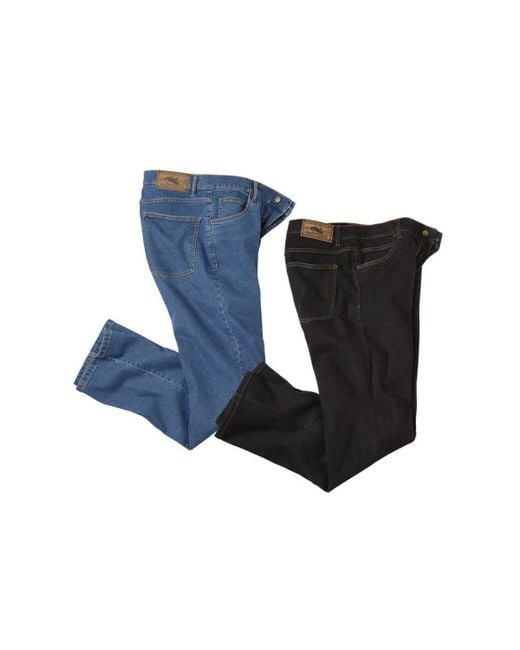 Atlas For Men Blue Stretch Leather Label Regular Jeans Pack Of 2 for men
