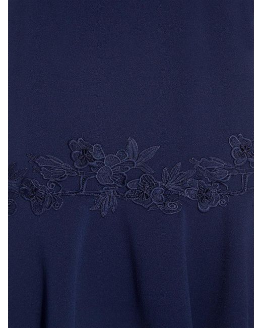 Adrianna Papell Blue Applique Crepe Flounce Dress