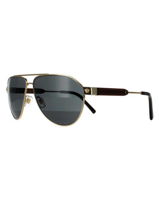 Versace Gray Aviator Gold Dark Grey Sunglasses for men