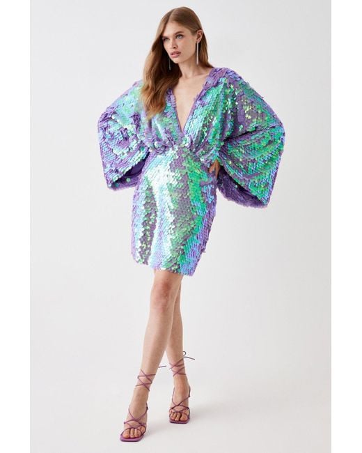 Coast Blue Statement Sequin Kimono Mini Dress
