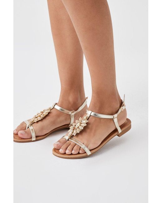 Dorothy Perkins Metallic Francis Diamante Trim Flat Sandals