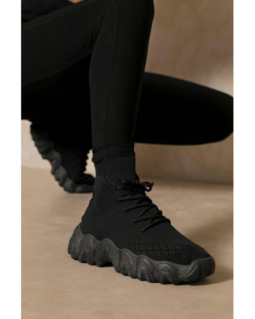 MissPap Black Knitted Chunky Lace Up Trainers