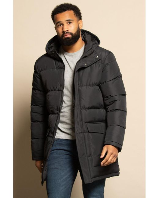 French Connection Blue Hooded Parka Longline Jacket for men
