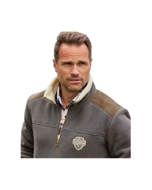 Atlas For Men Gray Sherpa Lined Full Zip Fleece Jacket for men