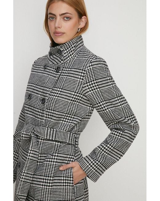 Oasis Gray Check Collared Top Stitch Detail Coat