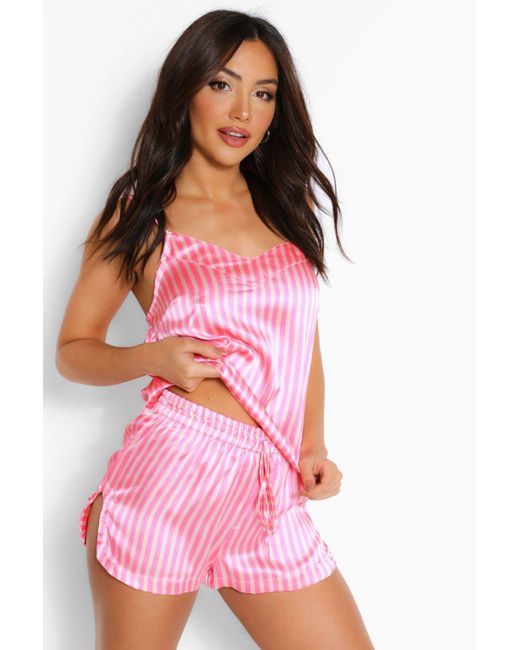 Boohoo Pink Mix And Match Candy Stripe Satin Pyjama Shorts