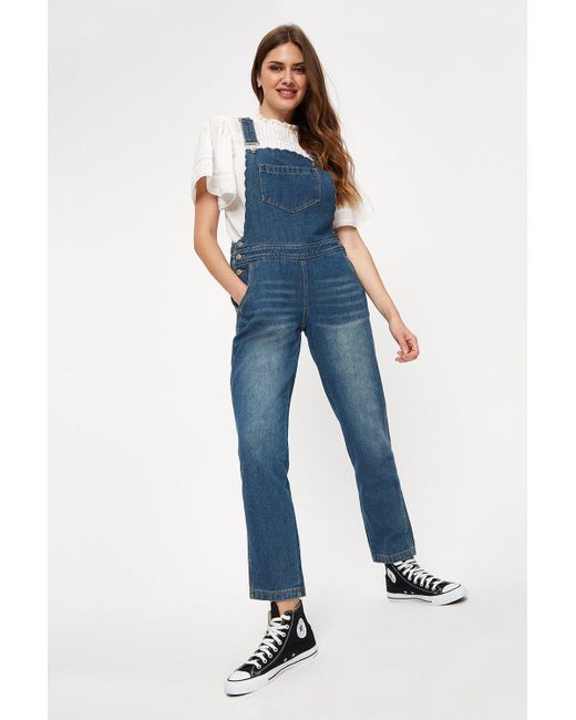 Dorothy Perkins Blue Tall Midwash Scallop Edge Dungarees