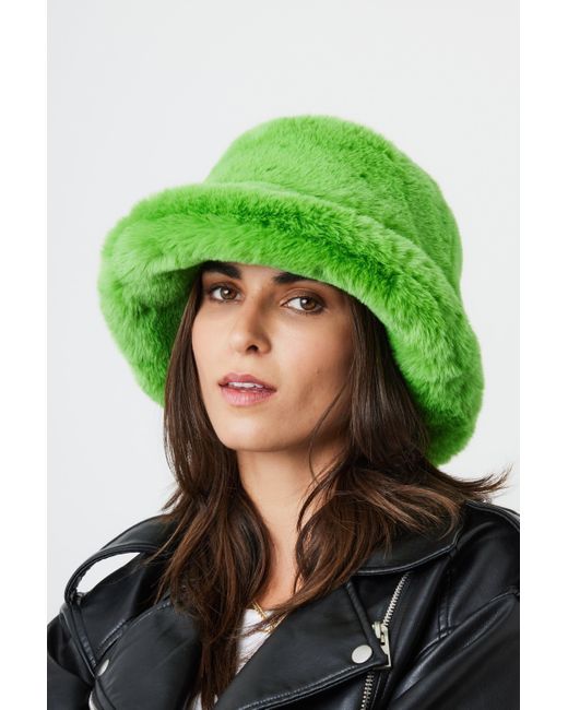 My Accessories London Green Oversized Faux-fur Plush Bucket Hat