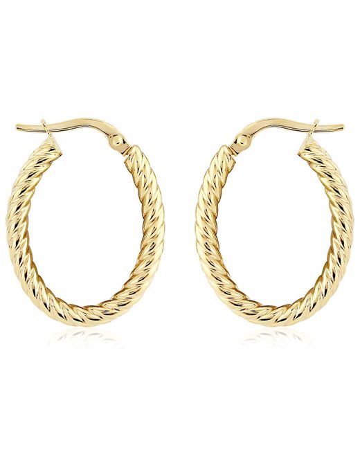 Jewelco London Metallic 9ct Gold Oval Twist Rope Hoop Earrings - 15x20mm - Ernr02846