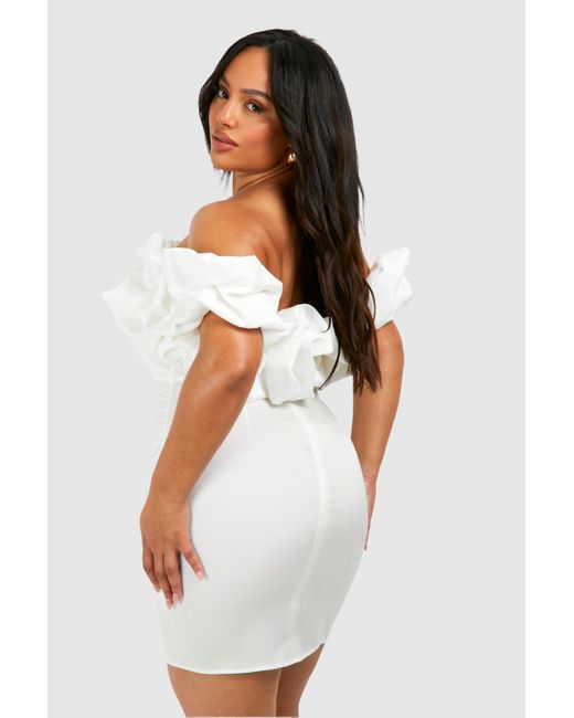 Boohoo White Plus Premium Satin Off Shoulder Mini Dress