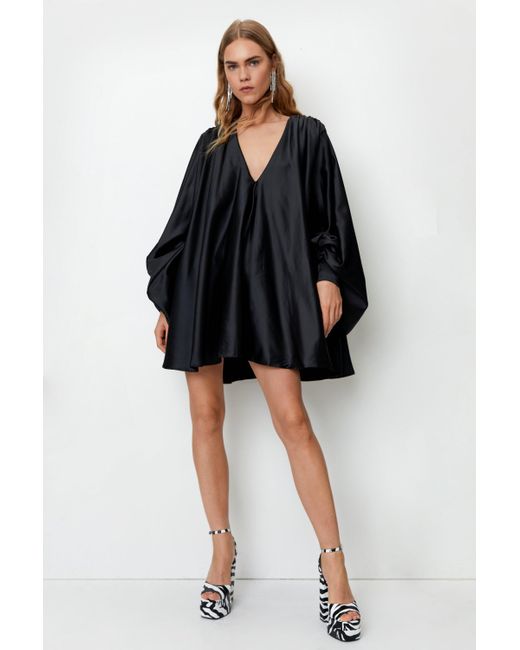 Nasty Gal Black Plunge Extreme Batwing Sleeve Mini Dress
