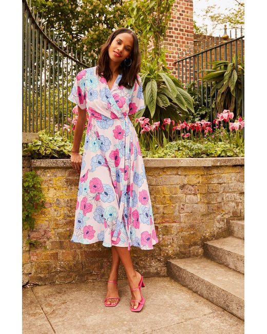 Wallis Petite Pink Floral Print Wrap Midi Dress