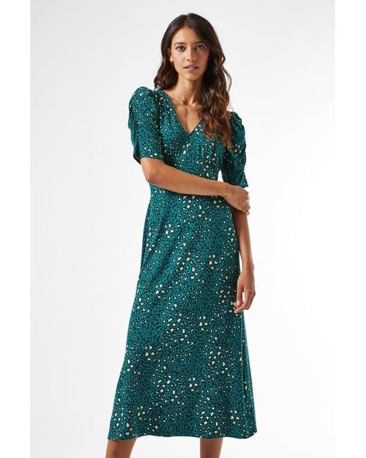 Dorothy Perkins Green Leopard Print Midi Dress