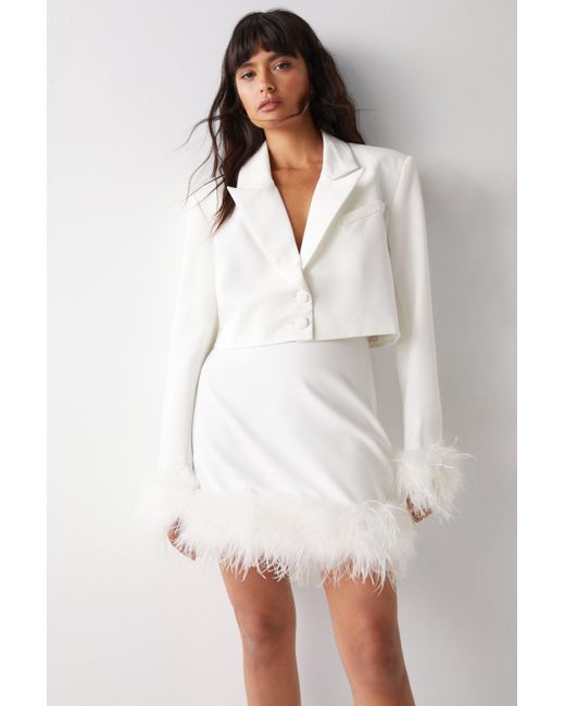 Warehouse White Feather Trim Tailored Mini Skirt