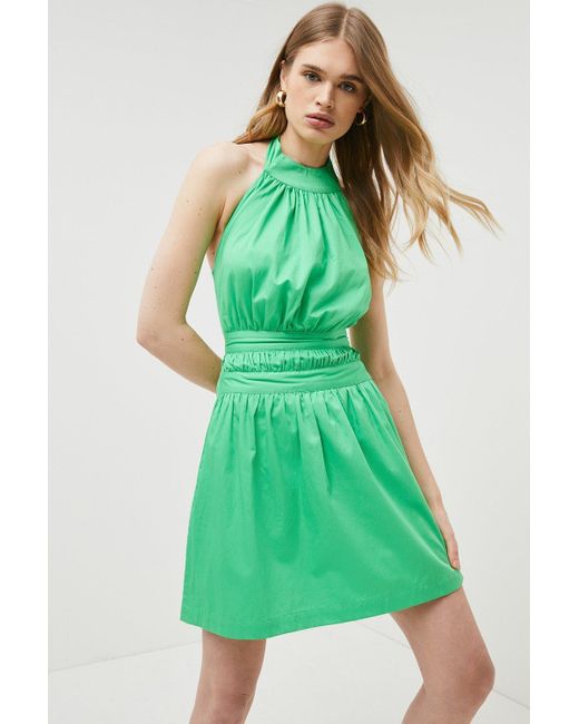 Karen Millen Green Cotton Poplin Halter Woven Mini Dress