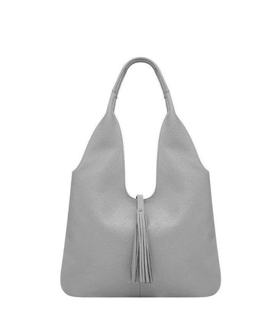 Sostter Gray Light Grey Tassel Leather Hobo Bag - Briny