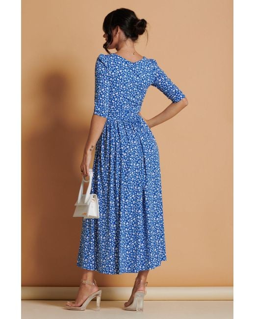 Jolie Moi Blue Kimber Jersey Pleated Maxi Dress