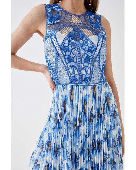 Coast Blue Premium Lace Top Dress With Pleated Skirt & Trims