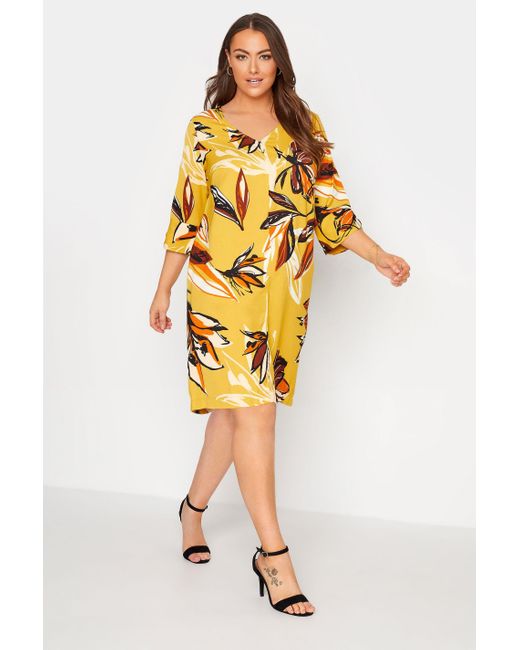 Yours Yellow V-neck Shift Dress