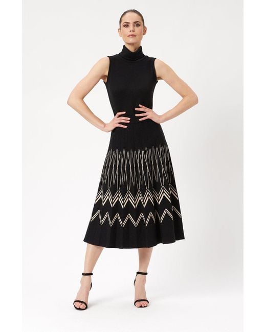 James Lakeland Knitted Pleat Detail Pattern Midi Skirt In Black-white