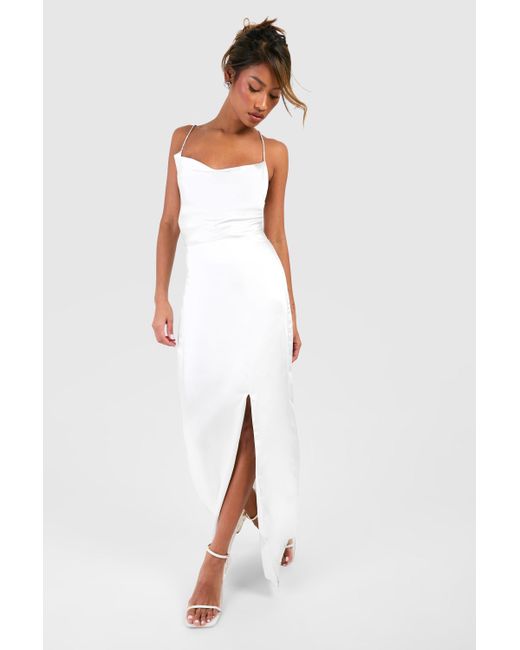 Boohoo White Satin Diamante Strap Maxi Slip Dress