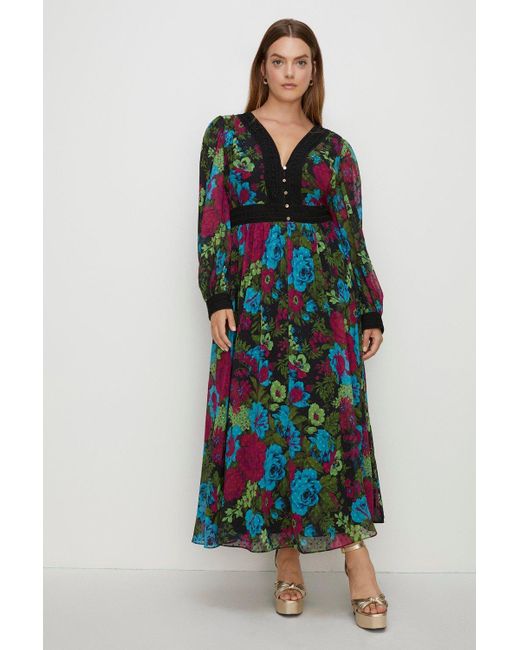 Oasis Multicolor Plus Size Floral Lace V Neck Midaxi Dress