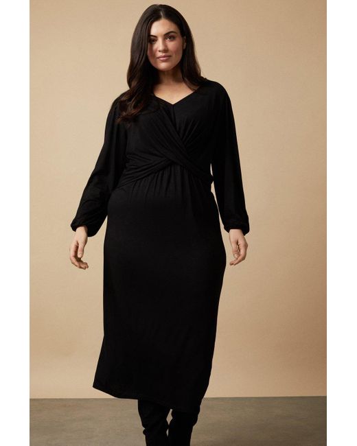 Wallis Curve Plain Black Twist Front Jersey Dress