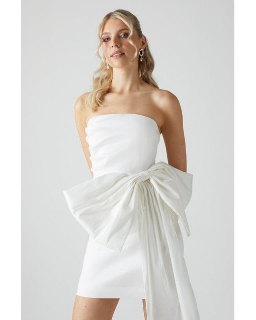Coast White Statement Bow Bandeau Taffeta Bridal Mini Dress