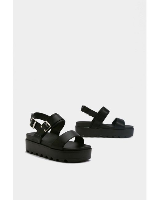 Nasty Gal Gray Faux Leather Buckle Platform Sandals