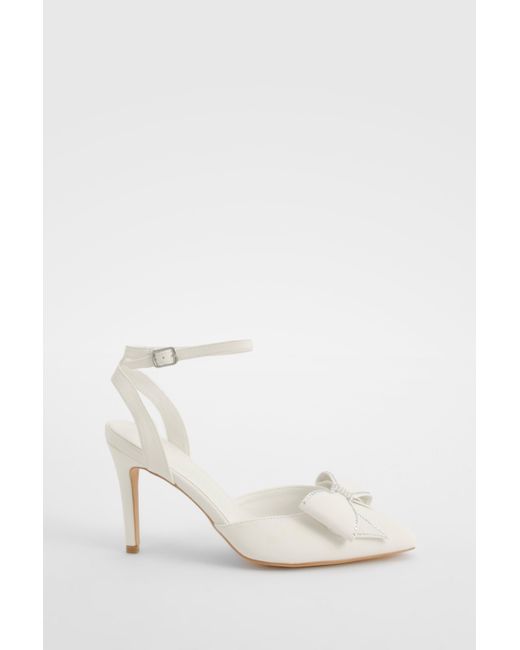 Boohoo White Bow Detail Strappy Court Heels