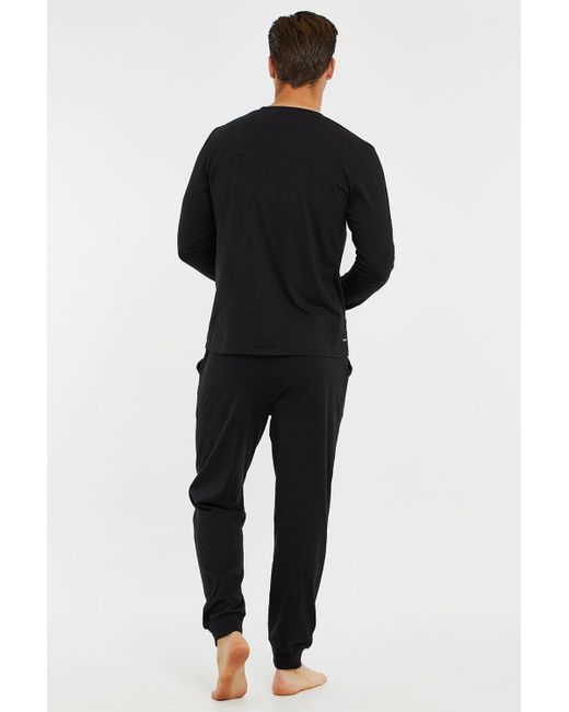 Threadbare Black 'scoop' Cotton Blend Jersey Pyjama Set for men