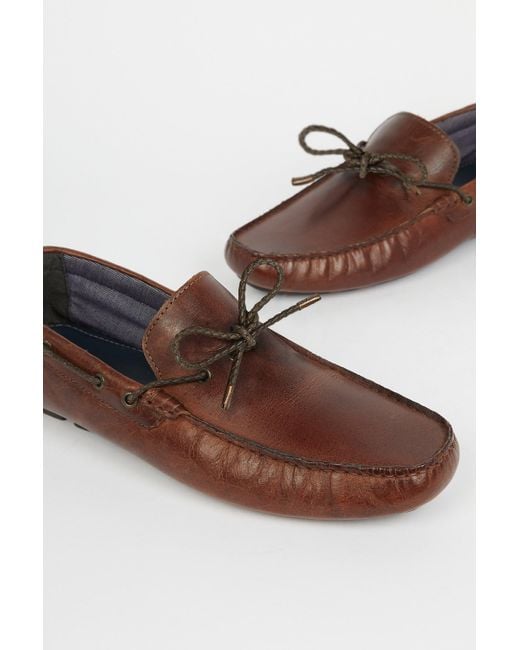 DEBENHAMS Brown Greyson Leather Plaited Lace Driver for men