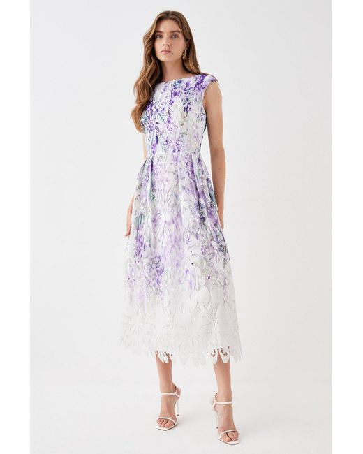 Coast Purple Printed Lace Sleeveless Midi Dress