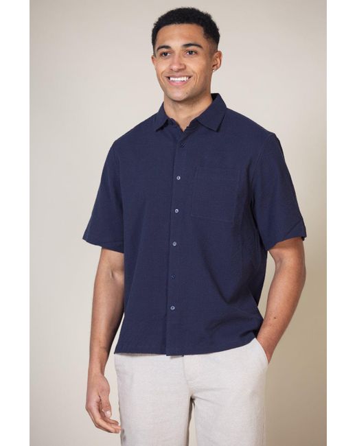 Nordam Blue Cotton Oversized Short Sleeve Button-up Shirt With Chest Pocket for men