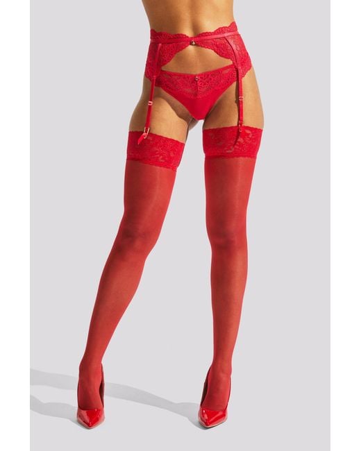 Ann Summers Red Lace Top Glossy Stockings