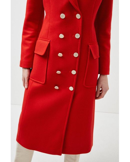 Karen Millen Red Italian Wool Cashmere Blend Double Breasted Coat