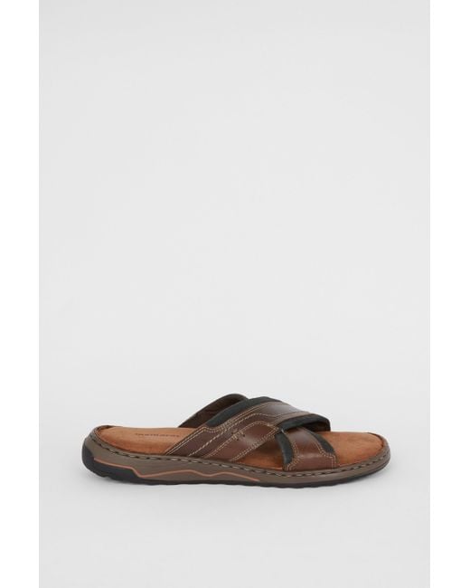 Mantaray Brown Hove Leather Crossover Comfort Sandal for men