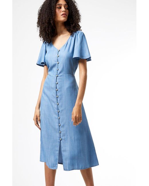 Dorothy Perkins Blue Angel Sleeve Midi Shirt Denim Dress