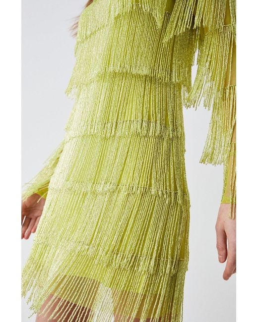 Coast Green Long Sleeve Embellished Fringe Mini Dress