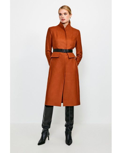 Karen Millen Orange Feminine Belted Wool Coat