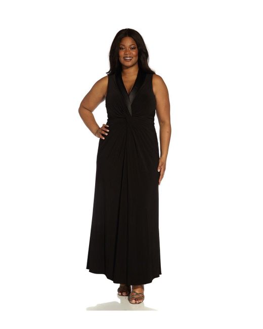 Adrianna Papell Black Plus Jersey Tuxedo Gown
