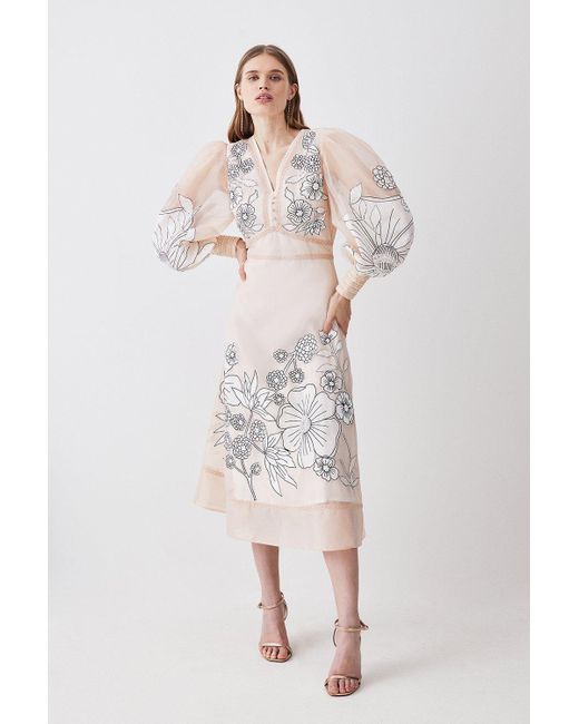 Karen Millen Pink Tall Applique Organdie Woven Maxi Dress
