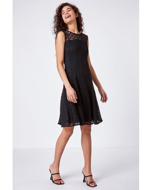 Roman Black Lace Fit And Flare Dress
