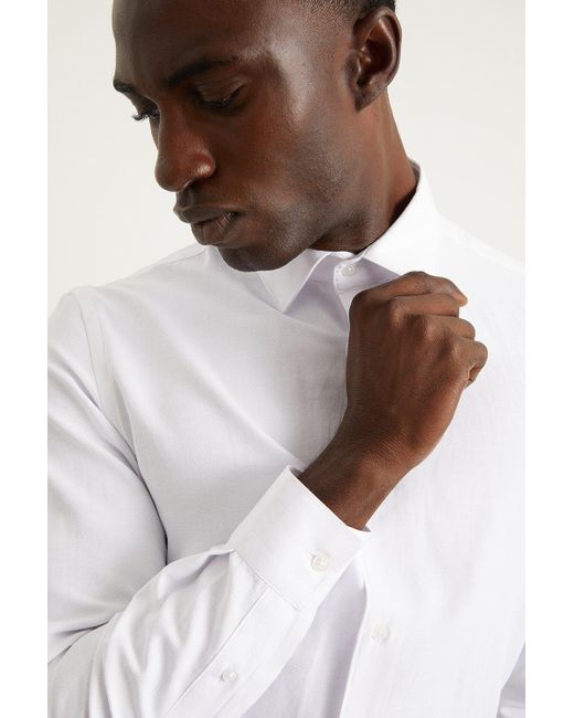 Burton Slim Fit White Herringbone Texture Smart Shirt for men