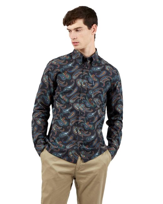 Ben Sherman Blue Long Sleeve Paisley Print Shirt for men