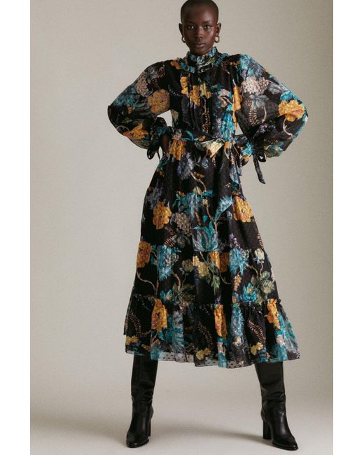 Karen Millen Multicolor Floral Paisley Dobby Woven Maxi Dress