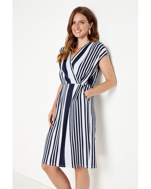Wallis Blue Petite Ink Stripe Jersey Wrap Dress