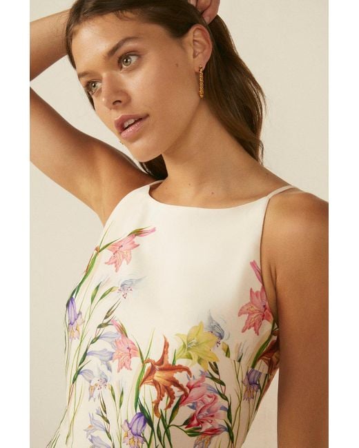 Oasis Natural Rhs Floral Printed Midi Tailored Dress